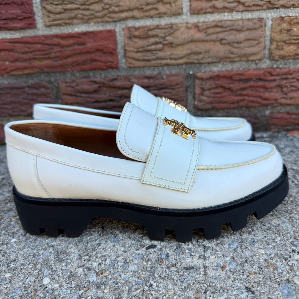 Tory Burch Mini Everly Chunky Loafers Women Size 6 M White Leather Platform
